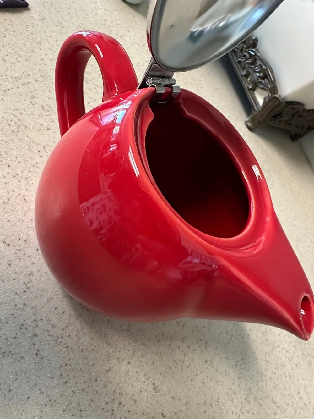Red Ceramic Creamer Pot with Stainless Steel Lid